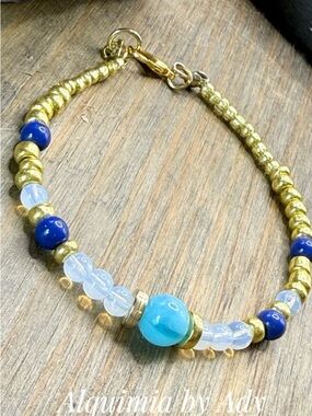 Moonstone , Royal Blue & Gold Beaded Bracelet